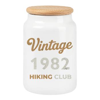 Millésime 1982 – Année de naissance rétro du Yachting Club - Boîte à biscuits avec couvercle en bois - blanc - Devant