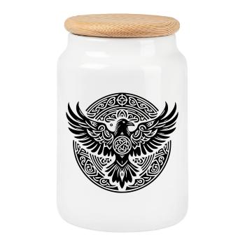 Corbeau triskel - Silence noir - Boîte à biscuits avec couvercle en bois - blanc - Devant