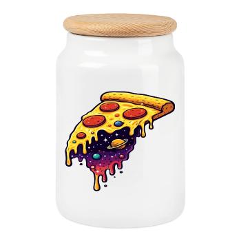 Cosmic pizza slice - Cookie Jar with Wooden Lid - white - Front