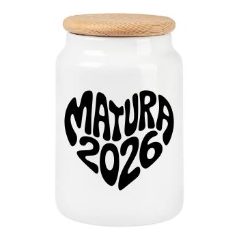Matura 2026 Herz Form - Keksdose mit Holzdeckel - Weiß - Vorne