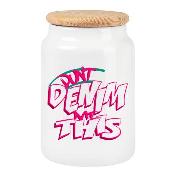 Ne me faites pas ça en denim - Boîte à biscuits avec couvercle en bois - blanc - Devant