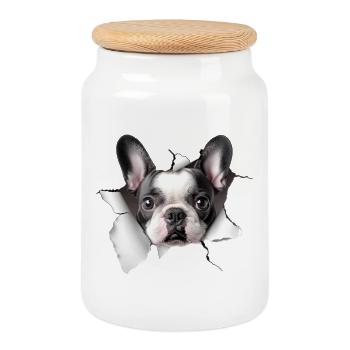 French Bulldog - Cookie Jar with Wooden Lid - white - Front