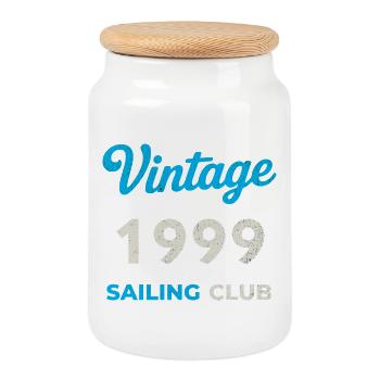 Millésime 1999 – Année de naissance rétro du Yachting Club - Boîte à biscuits avec couvercle en bois - blanc - Devant