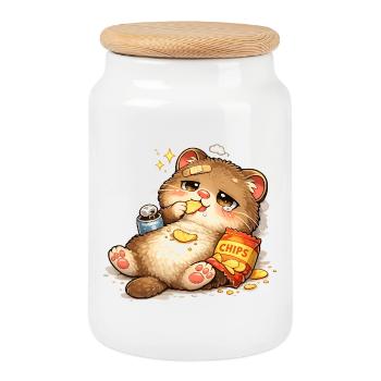 Chat amoureux des biscuits - Boîte à biscuits avec couvercle en bois - blanc - Devant