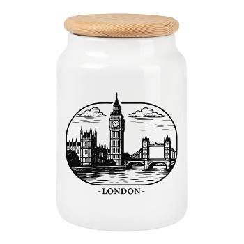 London Linienstil: Big Ben und Tower Bridge - Keksdose mit Holzdeckel - Weiß - Vorne
