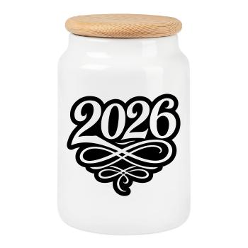 Année 2026 - Boîte à biscuits avec couvercle en bois - blanc - Devant