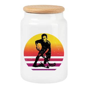 I love floorball cool motif for floorball - Cookie Jar with Wooden Lid - white - Front