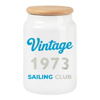 Vintage 1973 – Sailing Club Retro Birth Year - Cookie Jar with Wooden Lid - white - Front