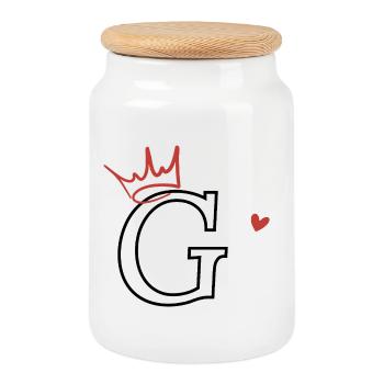 Lettre g couronne cœur  - Boîte à biscuits avec couvercle en bois - blanc - Devant