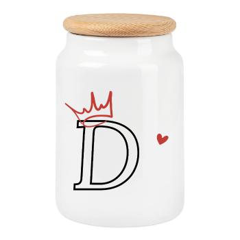 Heart Crown Letter - Cookie Jar with Wooden Lid - white - Front