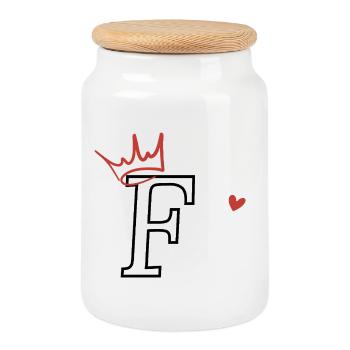 Buchstabe f Kronenherz - Keksdose mit Holzdeckel - Weiß - Vorne