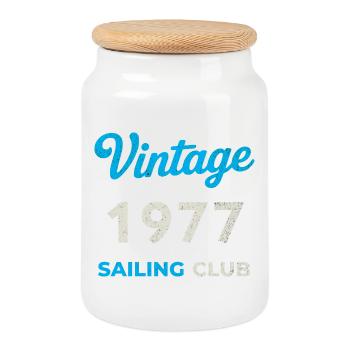 Vintage 1977 – Sailing Club Retro Birth Year - Cookie Jar with Wooden Lid - white - Front