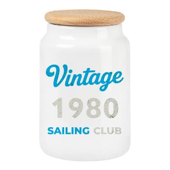 Vintage 1980 – Sailing Club Retro Birth Year - Cookie Jar with Wooden Lid - white - Front