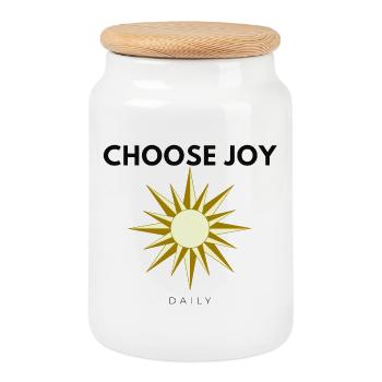 Wählen Sie Joy Daily Minimal Sun Quote Design - Keksdose mit Holzdeckel - Weiß - Vorne