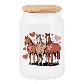 Les chevaux aiment la Saint-Valentin Heart Equestrian - Boîte à biscuits avec couvercle en bois - blanc - Devant