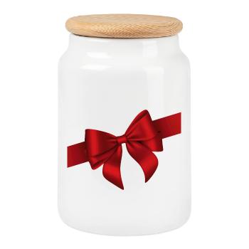 Red Bow Elegance - Keksdose mit Holzdeckel - Weiß - Vorne
