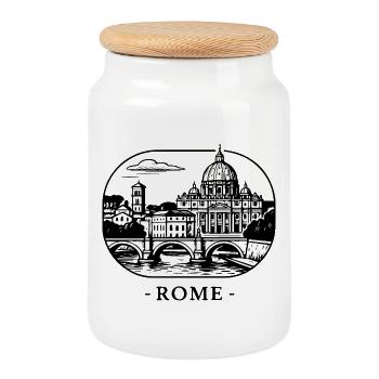 Stadtpanorama mit Dom und Brücke - Schriftzug Rome - Keksdose mit Holzdeckel - Weiß - Vorne