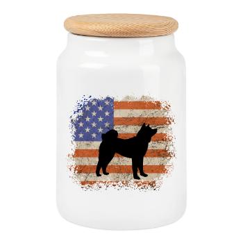 American Akita Silhouette - Bold Dog Breed Graphic - Cookie Jar with Wooden Lid - white - Front