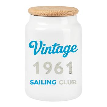 Vintage 1961 – Sailing Club Retro Birth Year - Cookie Jar with Wooden Lid - white - Front
