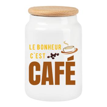 Le bonheur c’est café - Boîte à biscuits avec couvercle en bois - blanc - Devant