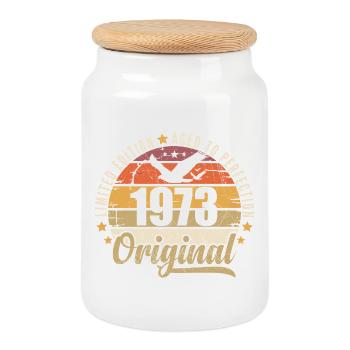 1973 Birthday Gift 1973 Original 1973 - Cookie Jar with Wooden Lid - white - Front