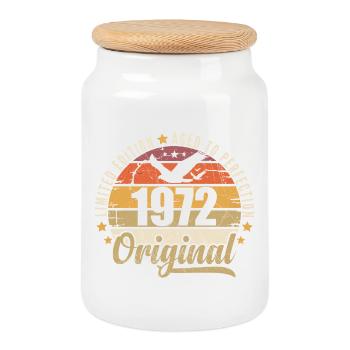 1972 Cadeau d'anniversaire 1972 Original 1972 - Boîte à biscuits avec couvercle en bois - blanc - Devant