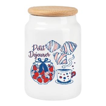 Petit Déjeuner Breakfast Design - Cookie Jar with Wooden Lid - white - Front