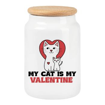 Cœur de Chat Le Duo de la Saint-Valentin - Boîte à biscuits avec couvercle en bois - blanc - Devant