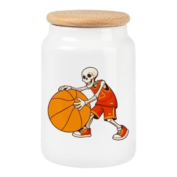 Skeleton Basketball Player Street Style - Cookie Jar with Wooden Lid - white - Front