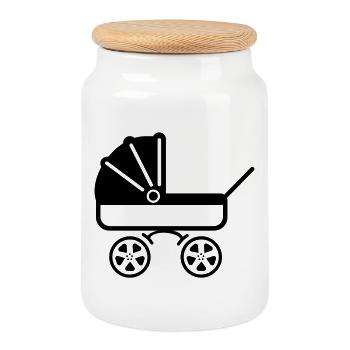 Kinderwagen - Keksdose mit Holzdeckel - Weiß - Vorne