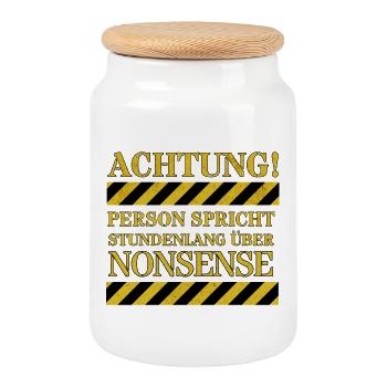 Warning: Person talks about nonsense for hours - Cookie Jar with Wooden Lid - white - Front