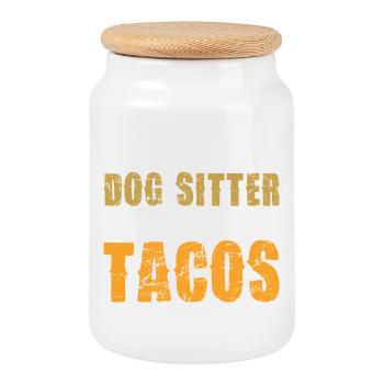 Conseils pour un dog sitter pour les tacos - Boîte à biscuits avec couvercle en bois - blanc - Devant