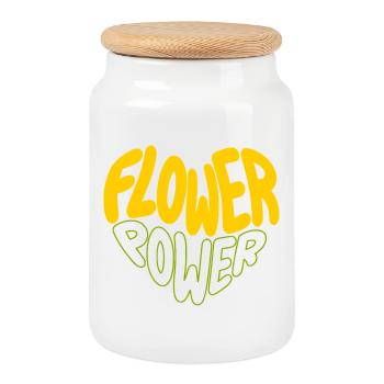 Flower Power Retro Print - Keksdose mit Holzdeckel - Weiß - Vorne