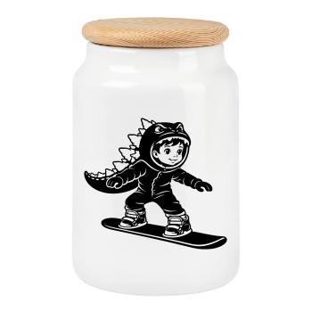 Dragon Garçon du Snowboard - Boîte à biscuits avec couvercle en bois - blanc - Devant
