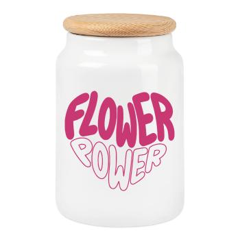 Flower Power Pink Font Design - Cookie Jar with Wooden Lid - white - Front