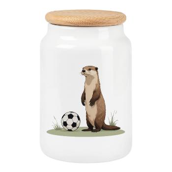 Loutre avec ballon de foot - Boîte à biscuits avec couvercle en bois - blanc - Devant