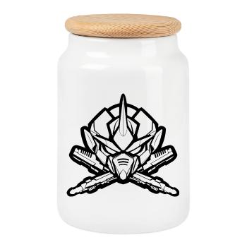 One Bulky Mech - Tête de logo v2 - Boîte à biscuits avec couvercle en bois - blanc - Devant