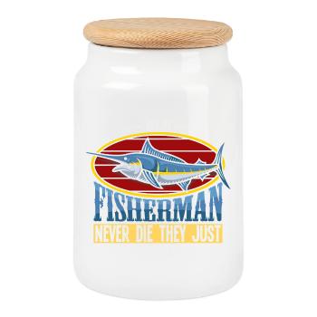 Fisherman Pensioner Senior Pension Fishing Man - Cookie Jar with Wooden Lid - white - Front