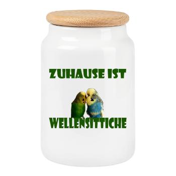 Zuhause ist wo meine Wellensittiche sind - Keksdose mit Holzdeckel - Weiß - Vorne