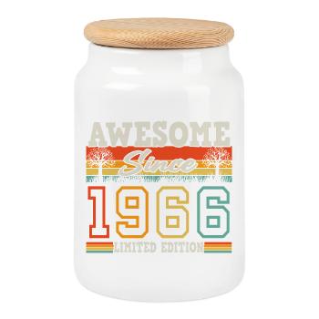 1966 Jahrgang geboren 60. Geburtstag Geschenk - Keksdose mit Holzdeckel - Weiß - Vorne