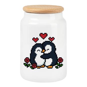 Pixel Penguin - Cookie Jar with Wooden Lid - white - Front