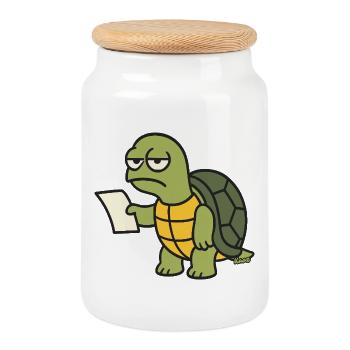 Tortue lente avec papier - Boîte à biscuits avec couvercle en bois - blanc - Devant