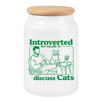 Introvertiert, aber bereit, mit Katzen zu plaudern - Keksdose mit Holzdeckel - Weiß - Vorne