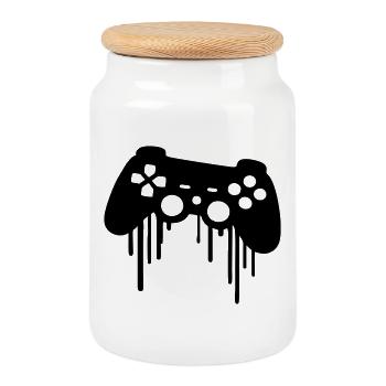 Gaming zocker player - Keksdose mit Holzdeckel - Weiß - Vorne