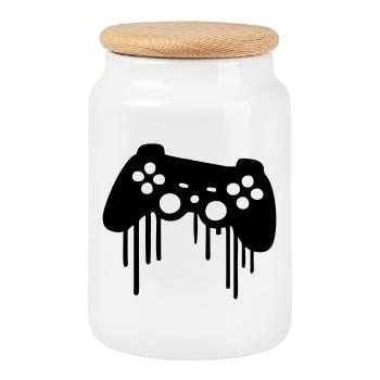 Gaming Controller - Cookie Jar with Wooden Lid - white - Front