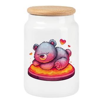 Ours câlin sur gâteau de lave avec des cœurs - Boîte à biscuits avec couvercle en bois - blanc - Devant