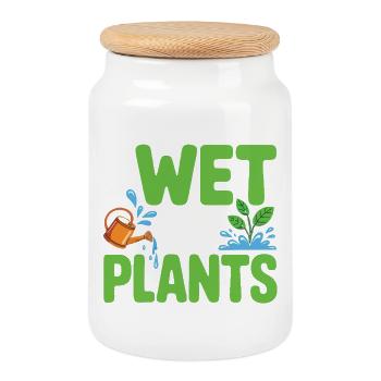 Jeu de mots du jardin de « Je mouille mes plantes » - Boîte à biscuits avec couvercle en bois - blanc - Devant