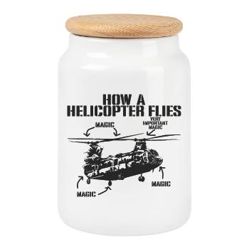 How a Helicopter Flies – Magical and Funny - Cookie Jar with Wooden Lid - white - Front