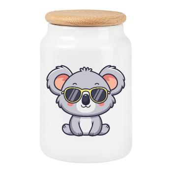 Koala Lunettes Jaunes Pop - Boîte à biscuits avec couvercle en bois - blanc - Devant