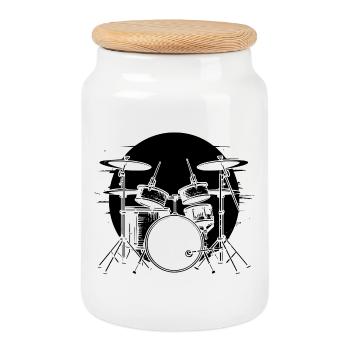 Croquis du batteur - Boîte à biscuits avec couvercle en bois - blanc - Devant